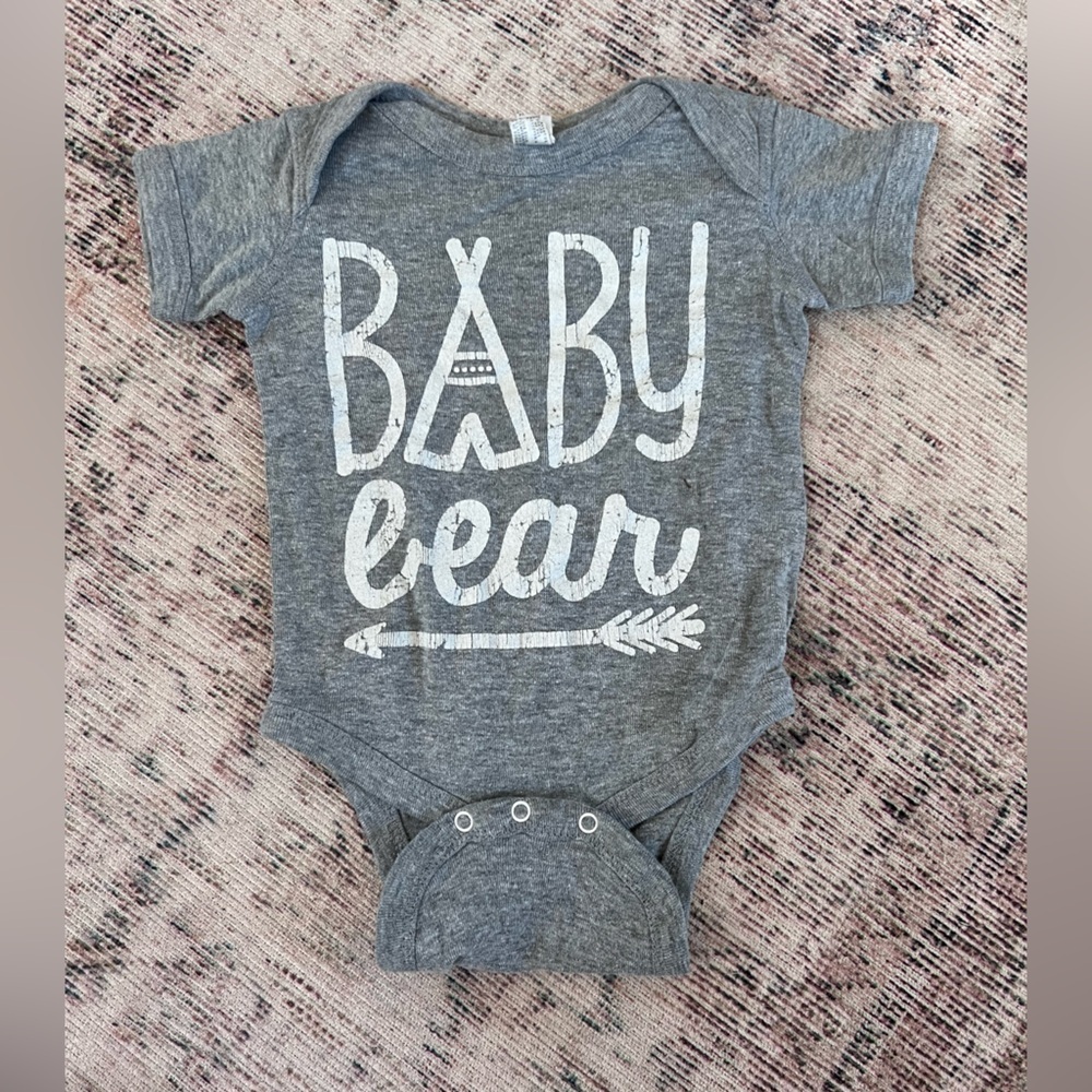Gray and White Baby Bear Bodysuit with Handwritten Design